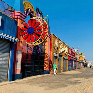 Colorful Coney Island Boardwalk Photo – Brooklyn, New York Wall Art, 2021 Post-Pandemic Street Scene