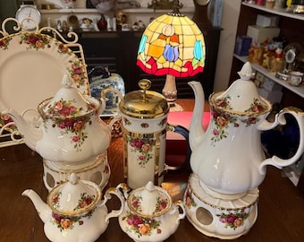 Royal Albert Old Country Roses Tea/Coffee Set: Bone China Collectible, Cafetière, Rare
