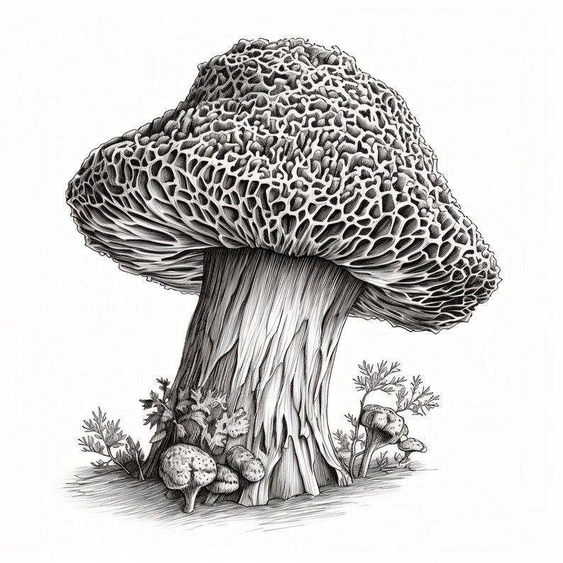 Printable, Mushroom, Download, Morel, Drawing, Digital Art, Print Etsy