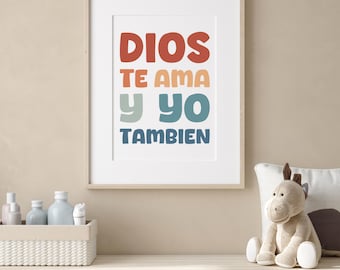 Dios Te Ama Y Yo También - Christian Wall Art, Spanish Bible Verse Print, Faith Poster, Kids Room Print, Digital Download