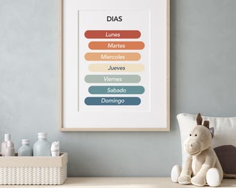 Spanish Days of the Week Poster – Educational Printable PDF for Kids, Classroom, or Home Decor