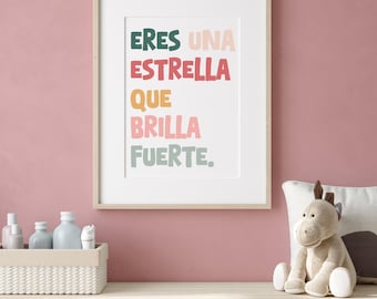 Eres Una Estrella Que Brilla Fuerte’ Digital Download | Spanish Inspirational Wall Art | Christian Printable Home Decor