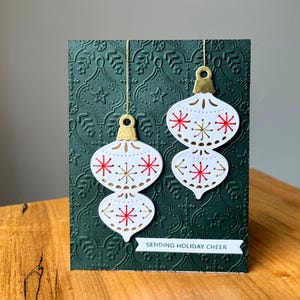 Festive Ornament Christmas Card Embroidered Holiday Card Elegant Christmas Stationary Handmade Unique Cards
