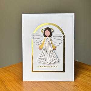 Elegant Angel Christmas Card Peace Love and Joy Holiday Greeting Card Embroidered Joyful Angel