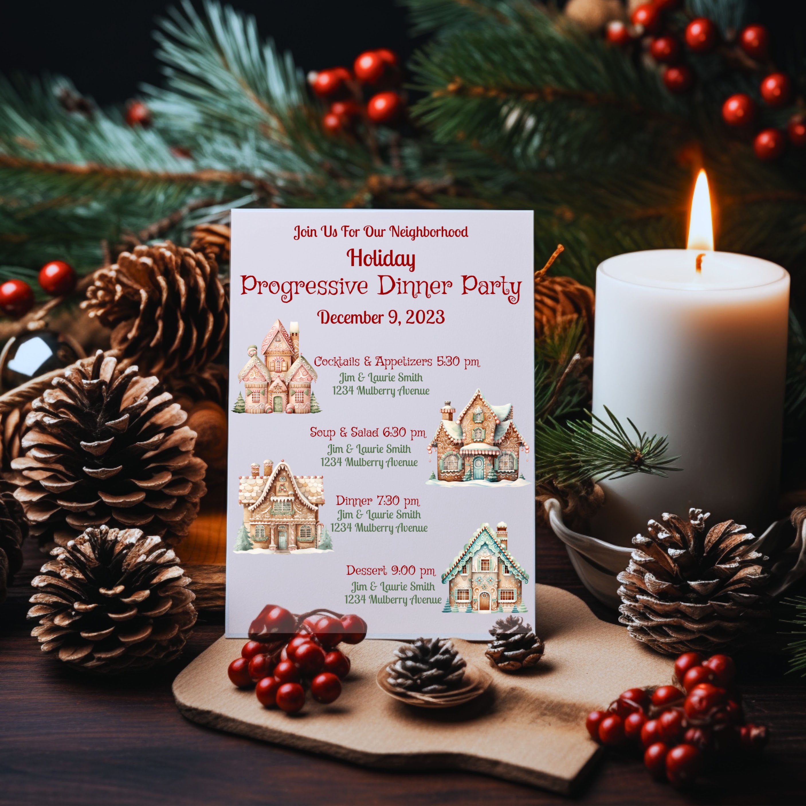 Holiday Progressive Dinner, Party Invitation, Housewarming Party