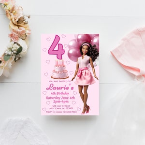 Girl&#39;s Birthday Invitation Pink Doll Birthday Invitation Fashion Doll Invite  Birthday Invitation Princess Birthday Editable Downloadable