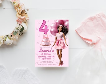 Girl's Birthday Invitation Pink Doll Birthday Invitation Fashion Doll Invite  Birthday Invitation Princess Birthday Editable Downloadable