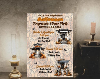 Halloween Progressive Dinner, Party Invitation, Housewarming Party, Halloween Dinner Invite, Editable Template, Edit in browser print today