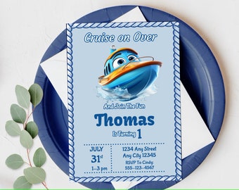 Motorboat Birthday Invitation, Blue Boys Motorboat Birthday Invitation,Motorboat Birthday Invite, Birthday Invite, Editable, Downloadable