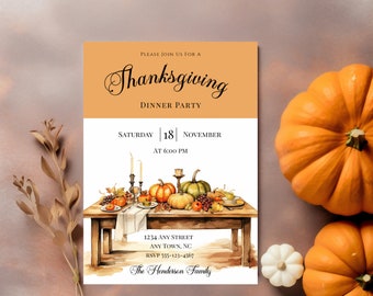 Thanksgiving Dinner Invitation, Let's Give Thanks Invitation Template, Thanksgiving Invite, Printable Thanksgiving Invitation, Friendsgiving