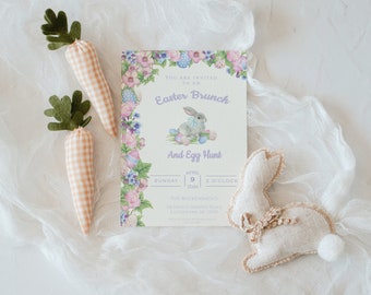 Easter Brunch and Easter Egg Hunt Floral Easter Brunch and Easter Egg Hunt Editable Downloadable Printable Template Easter Dinner Invitation