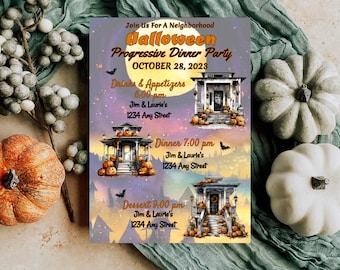 Halloween Progressive Dinner, Party Invitation, Housewarming Party, Halloween Dinner Invite, Editable Template, Edit in browser print today
