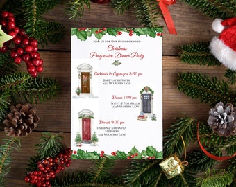 Progressive Dinner, Christmas Dinner Party, Housewarming Party,  Progressive Dinner Invite, Editable Template, Edit in browser print today