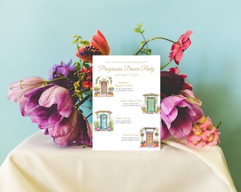 Fiesta Progressive Dinner 4 Stops, Dinner Party, Housewarming Party,  Progressive Dinner Invite, Editable Template, Downloadable Template