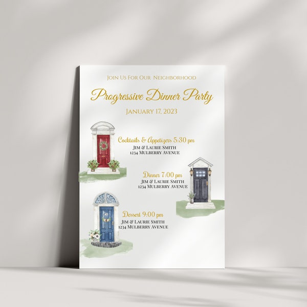 Progressive Dinner, Party Invitation, Housewarming Party, Progressive Dinner Invite, Editable Template, Edit in browser print today