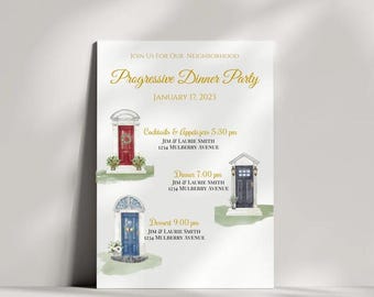 8"X10" Progressive Dinner, Party Invitation, Housewarming Party, Progressive Dinner Invite, Editable Template, Edit in browser print today