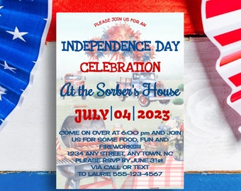 Independence Day Celebration Invitation, 4th Of July Party Invitation, Editable Invitation, Downloadable Invitation, Red White and Blue