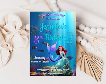 Mermaid Birthday Invitation, Mermaid Invitation, Girl Birthday Invite, Kids Invitation, Editable Template, Digital Download, Mermaid Invite