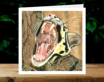 Clouded leopard, 5x Art Charity Cards, in aid of Explorers Against Extinction.  6" square cards with envelopes