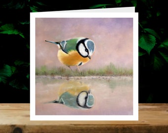 Blue tit, 5x Art Charity Cards, in aid of Explorers Against Extinction.  6" square cards with envelopes