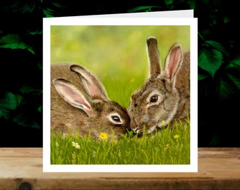Rabbits, 5x Art Charity Cards, in aid of Explorers Against Extinction.  6" square cards with envelopes