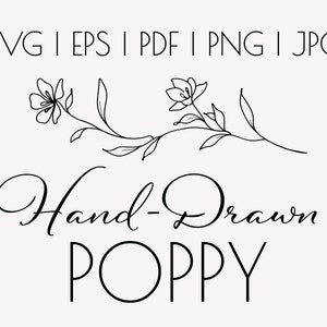 SVG Bundle | Hand-Drawn Poppy Flowers | Line Art