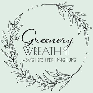 SVG Bundle / Wreath Line Art / Verde disegnato a mano