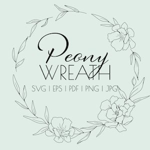 SVG Bundle | Pfingstrose Kranz | Handgezeichnete Line Art
