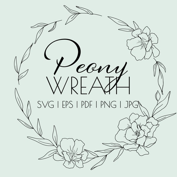 SVG Bundle | Peony Wreath | Hand-Drawn Line Art