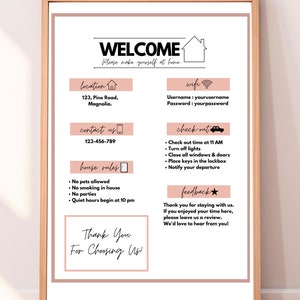 1 Page Airbnb Welcome Sign Template, Airbnb Welcome Book, House Rules, Airbnb Signs, Airbnb Printable