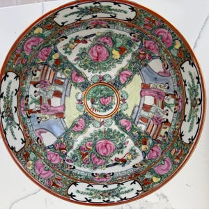 Vintage Chinese Chinoiserie Famille Rose Bowl 10.25”x4.5”, hand painted