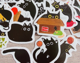 46 pegatinas de gato negro | Conjunto de pegatinas de animales | Bonitas pegatinas de gatitos para llevar un diario, decorar y hacer manualidades