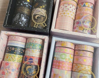 Lot de 10 rouleaux de ruban Washi Goldfoil | Ruban papillons, étoiles et fleurs pour les projets de scrapbooking, de journalisation et de bricolage