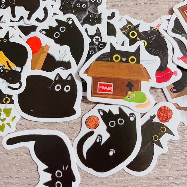 46 Schwarze Katze Sticker | Tiere Sticker Set | Niedliche Kätzchen Aufkleber für Journaling, Deko & Bastelprojekte