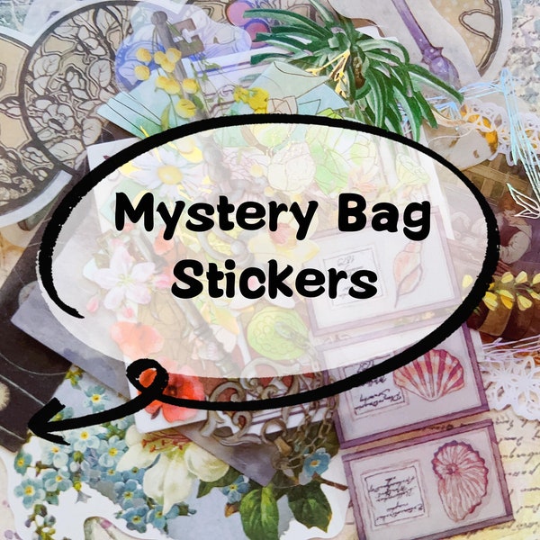 Mystery Sticker Grab Bag/Überraschungstüte | 70+ PET & Washi Sticker Scrapbooking Zubehör, Journal Sticker, Planer Sticker