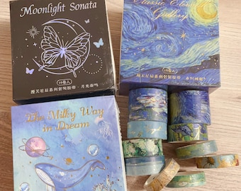 Gold Foil Washi Tape Set (10 Rolls): Space, Moon & Van Gogh Art | Decorative Tape for Journaling, Scrapbooking and DIY Projects