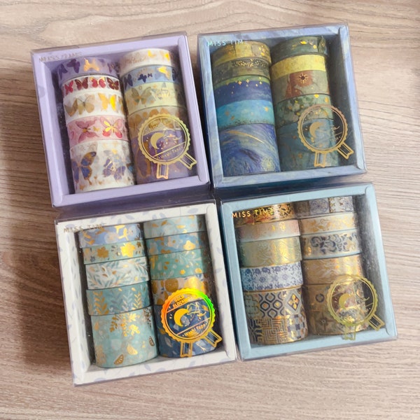 Set di nastri Washi abbronzanti - Farfalle, dipinti, geometrie - 10 rotoli - Nastro adesivo decorativo per scrapbooking, pianificatori e journaling