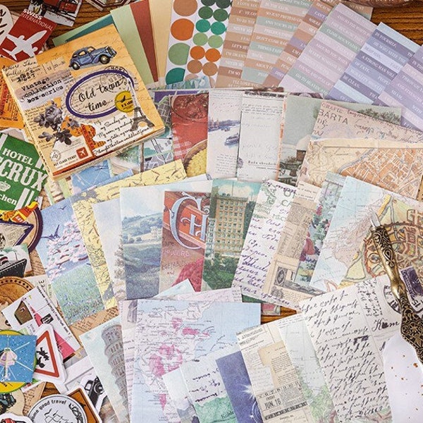 100-teiliges Vintage Ephemera Set - Sticker und Dekopapier für Journaling, Tagebuch und Scrapbooking