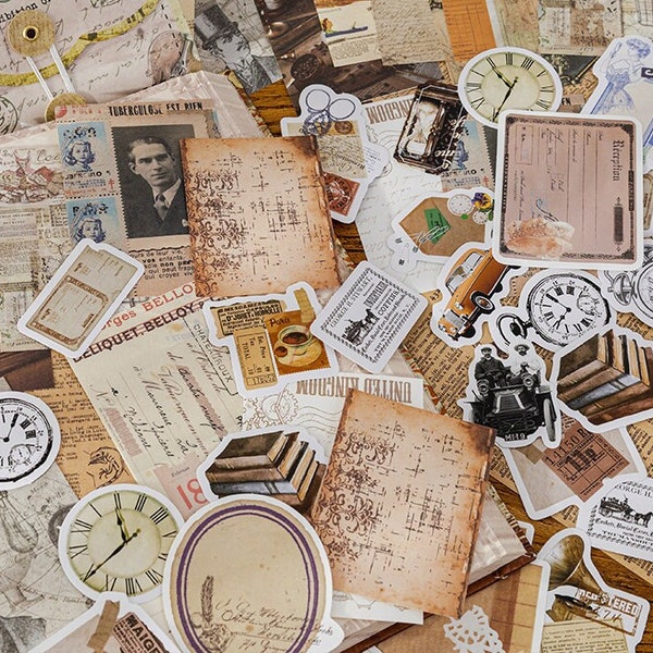 Vintage Scrapbooking Ephemera Set | 150-teiliges Set mit Sticker, Notizzettel & Materialpapier für Journaling und mehr