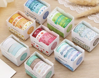 Set of 5 colorful washi tapes for scrapbooking, bullet journaling and diaries