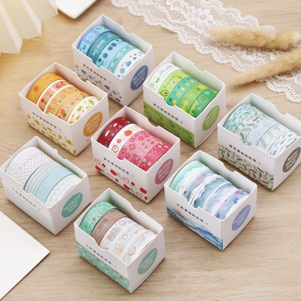 Set of 5 colorful washi tapes for scrapbooking, bullet journaling and diaries