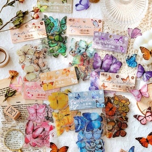 40 transparent butterflies PET stickers - ideal for journaling, diaries, photo albums & cards; Set combination available