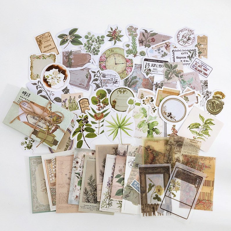 60x Sticker & Dekopapier für Journal, Scrapbooking, Tagebuch, Fotoalbum und Karten Pflanzen