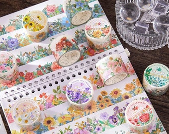 Flowers Washi Tape | Colorful Floral Masking Tape | 3cm x 3m | Scrapbooking, Junk Journal & DIY Projects | Spring motifs