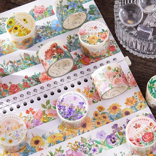 Blumen Washi Tape | Buntes Floral Masking Tape | 3cm x 3m | Scrapbooking, Junk Journal & DIY Projekte | Frühlingsmotive