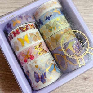 Bronzing Washi Tape Set Schmetterling, Gemälde, Geometrie 10 Rollen Dekoratives Klebeband für Scrapbooking, Planer und Journaling Schmetterlinge