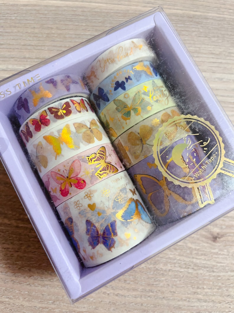 Bronzing Washi Tape Set Schmetterling, Gemälde, Geometrie 10 Rollen Dekoratives Klebeband für Scrapbooking, Planer und Journaling Schmetterlinge