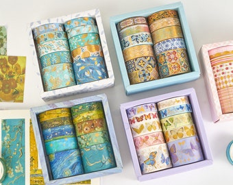 Bronzing Washi Tape Set - Butterfly, Painting, Geometry - 10 Rolls - Ideal for scrapbooking, planners, DIY projects & journaling