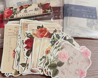 Vintage Blumen Sticker | 30 Retro Aufkleber | Journal Sticker, Scrapbooking Zubehör, DIY-Projekte & Dekoration