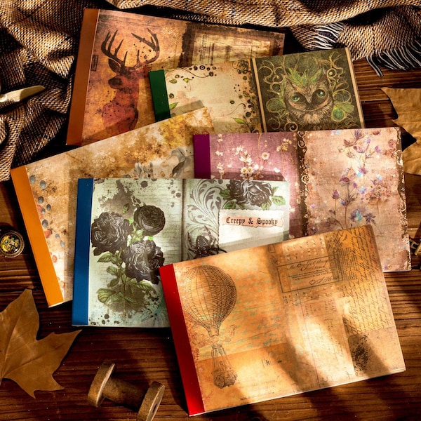 Retro scrapbooking paper, 40 sheets of fantasy paper - ideal for journaling and scrapbooking